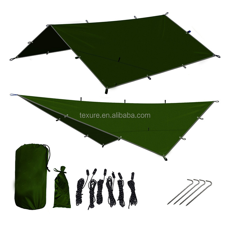 Portable Waterproof Nylon & Polyester Shelter Hammock Rain Fly Tarp Beach Camping Backpacking Custom Logo Durable Pole Accessory