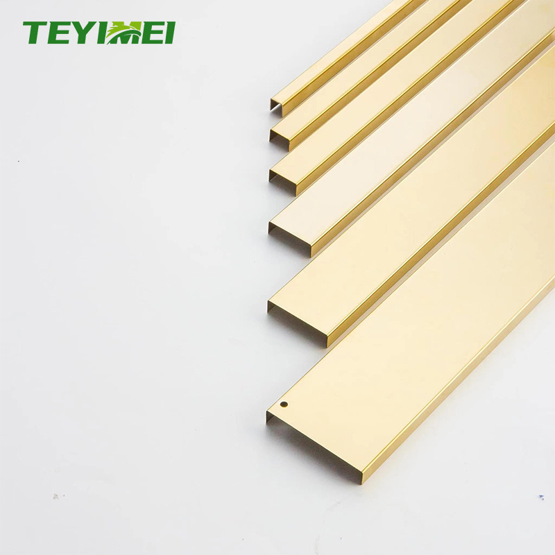 Mirror Gold Flat Metal Stainless Steel Trim Strip U Shaped Tile Trim Tile Connecting Aluminum Trim