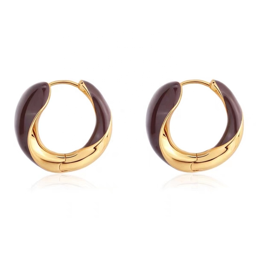 Fashionable And Versatile New Brass Electroplated Gold Enamel Hoop Earrings Jewelry Customized