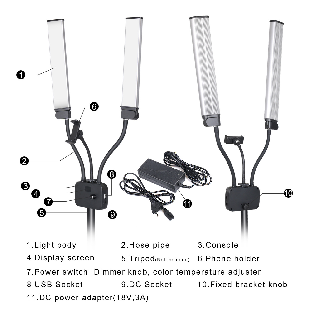 Dual Arm Led Flicker-Free Even Lighting Bright Lash Lamp Beauty Lighting With Tripod Stand For Mobile Phone