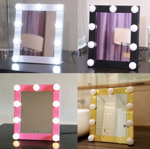 Stand Desktop Square Light Bulb Vanity Makeup Hollywood Compact Led Mirror for Girl Friend Beauty Cosmetic Mirrors with Lamp