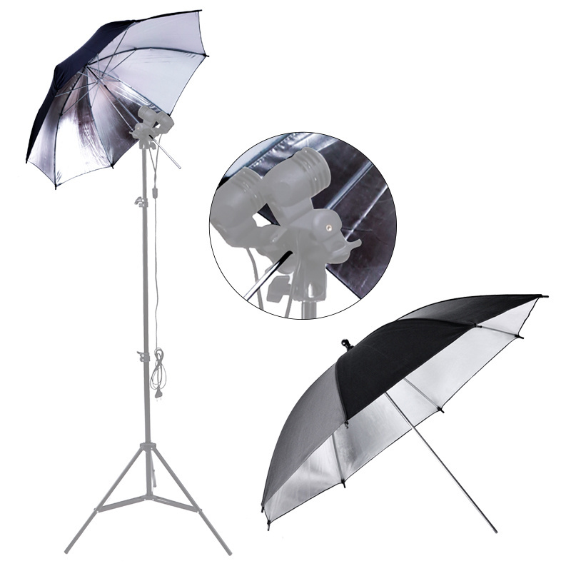 Photo Umbrella 33in Reflector Soft Umbrella Photo Studio Flash Light Black Silver Reflecting Umbrella