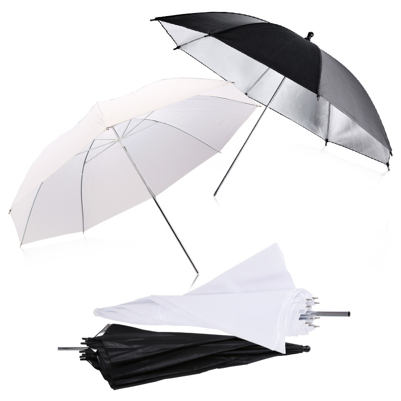 Photo Umbrella 33in Reflector Soft Umbrella Photo Studio Flash Light Black Silver Reflecting Umbrella