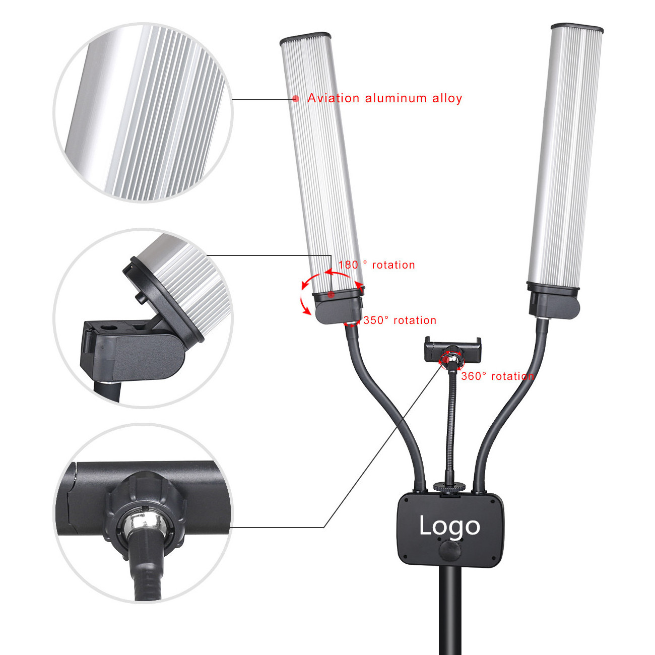 Dual Arm Led Flicker-Free Even Lighting Bright Lash Lamp Beauty Lighting With Tripod Stand For Mobile Phone