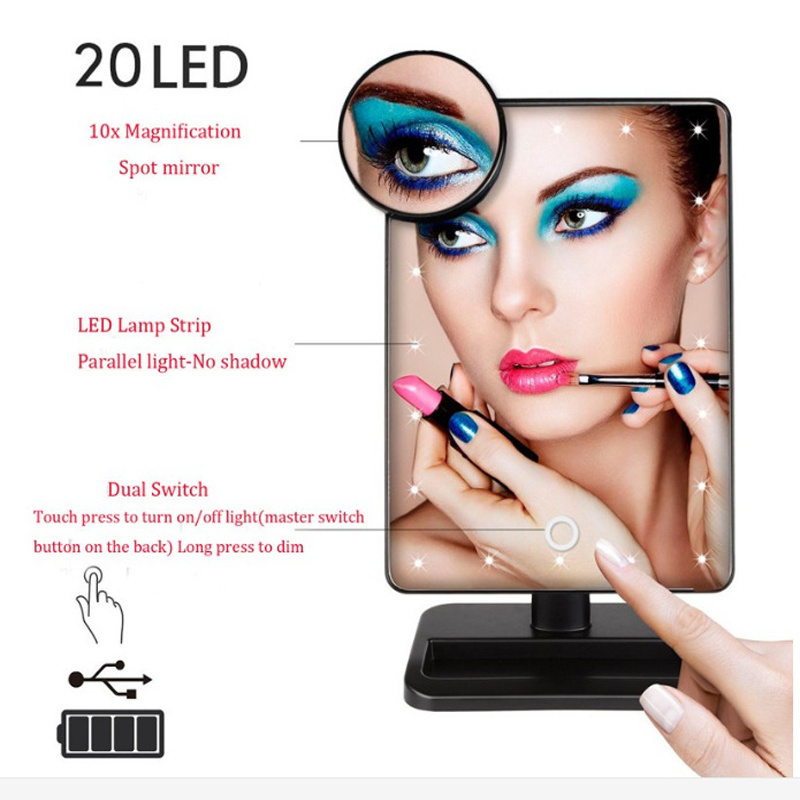 Stylish Pretty 20 LED lights makeup mirror 10/20x magnifying mirror with USB Cable cosmetic mirror