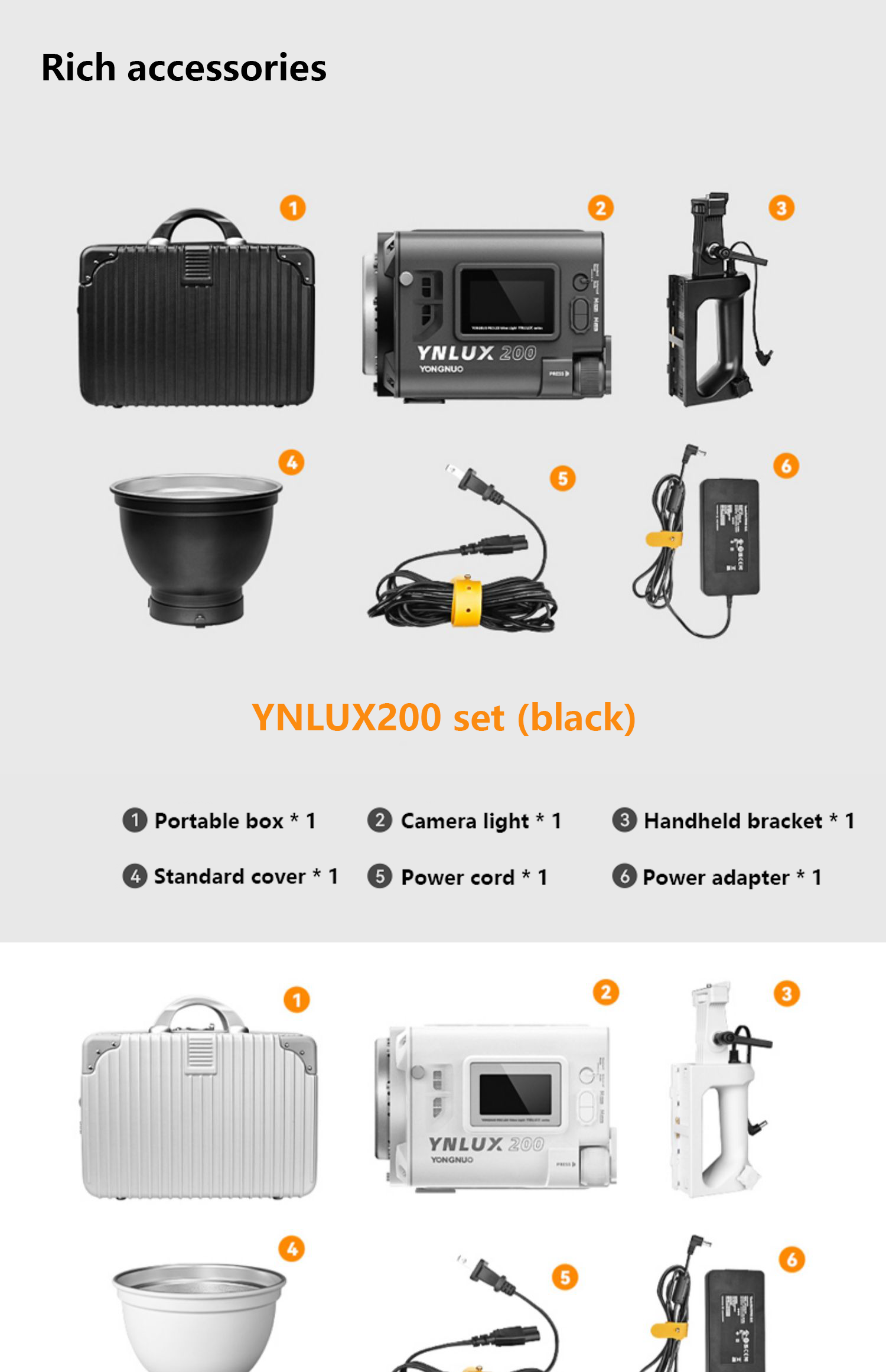 YONGNUO LUX200 YNLUX200 200W 2700K-6500K Bowens Mount Handheld Outdoor LED Light with Battery Handle Power Adapter Softbox