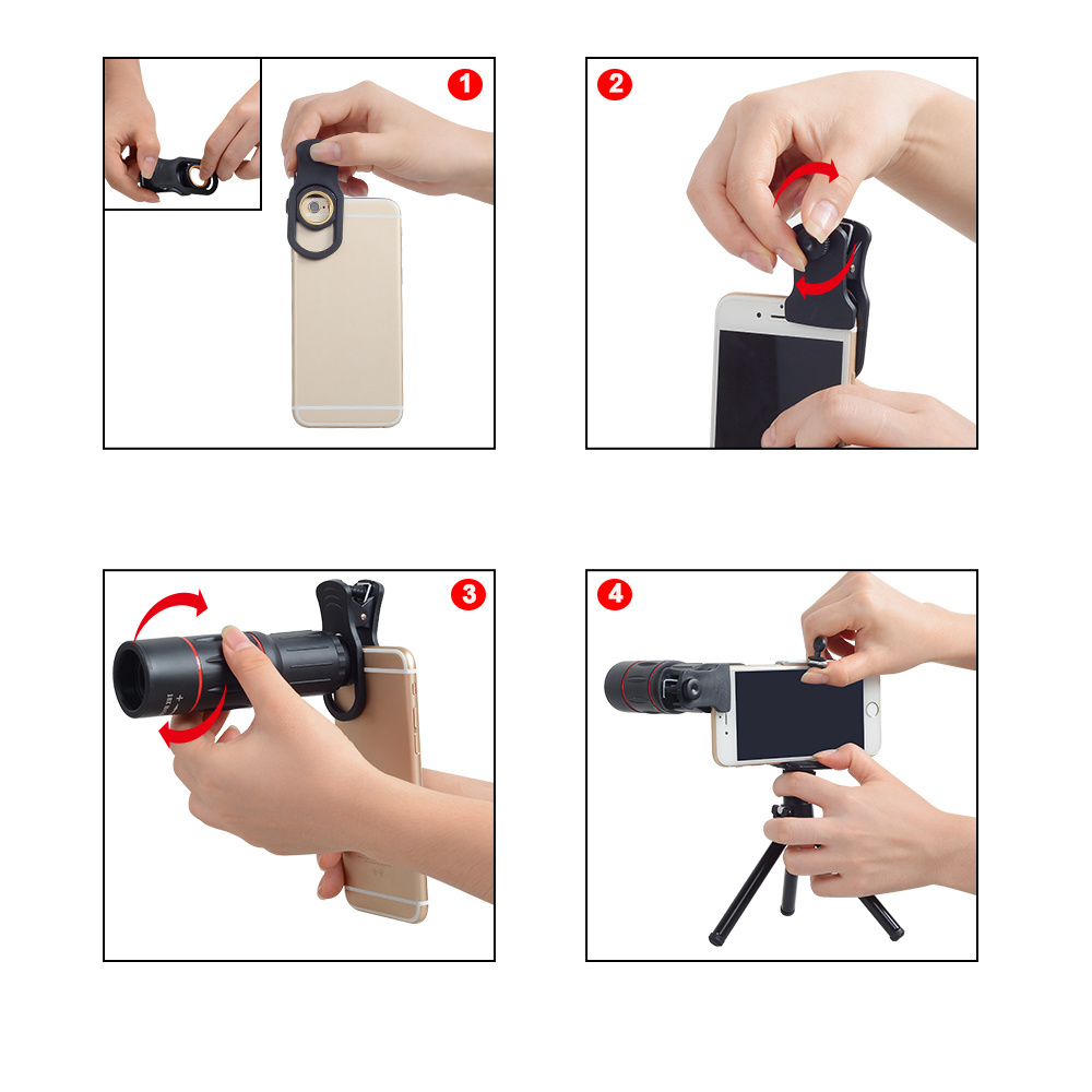 18X Telescope Zoom lens Monocular Mobile Phone camera Lens for iPhone Samsung Smartphones for Camping hunting Sports