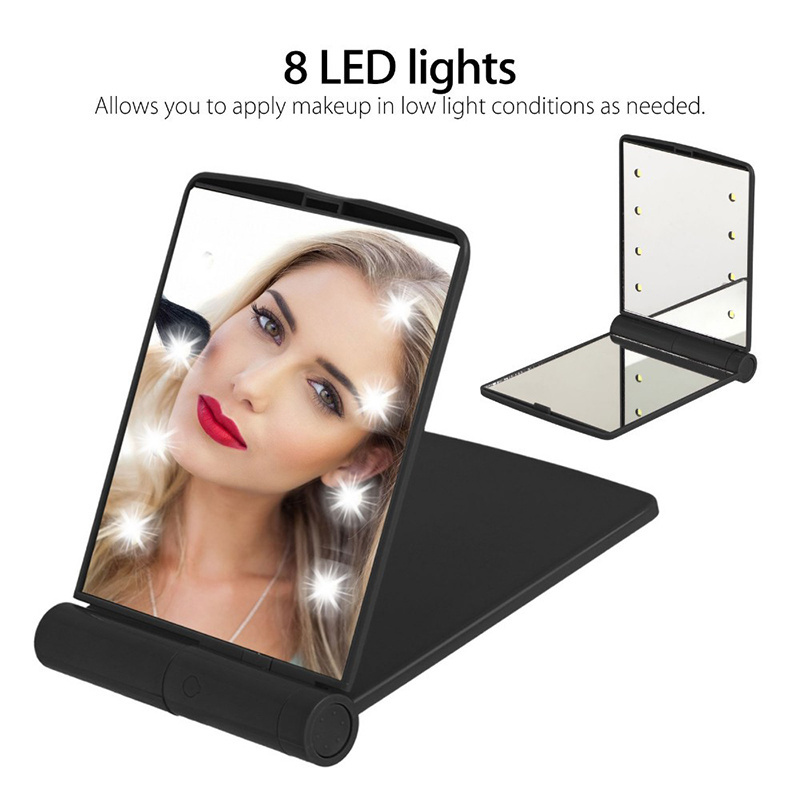 led folding Portable jean Pocket Mirrors 8 LED Lamps Cosmetic Mirror Desktop Pocket fill light Mirror