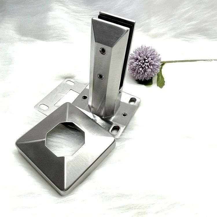 Floor mounted stainless steel duplex 2205 adjustable glass spigot for indoor staircase railing balustrade