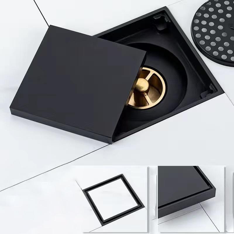 Square Floor Drain Tile Insert Grate Cover Strainer Brushed Bathroom Shower Drainer Brass Floor Waste Drain