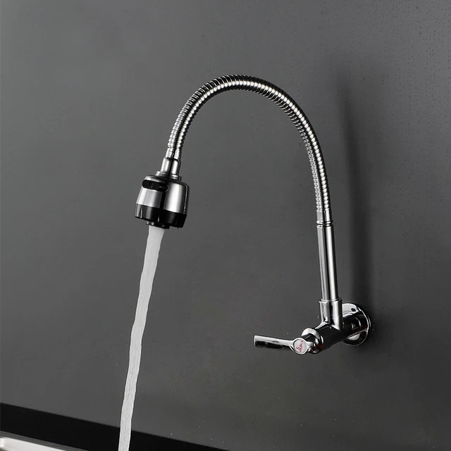 OEM Kitchen Single Cooling Wall Tap Mounted Faucet Steel Mixer Pull down Kitchen Faucet 304 Stainless Steel