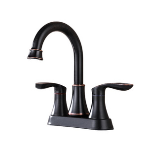 3-Hole Brushed Black Waterfall Sink Faucet 2-Handle Widespread Lavatory Tap for Commercial Use in Hotels Villas Apartments