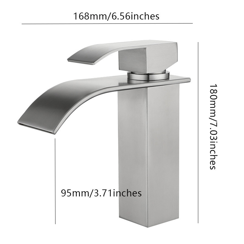 Modern Black Stainless Steel Square Bathroom Faucet Waterfall Basin Faucet with Cold Hot Mixer Crane Sink Tap for Bathrooms