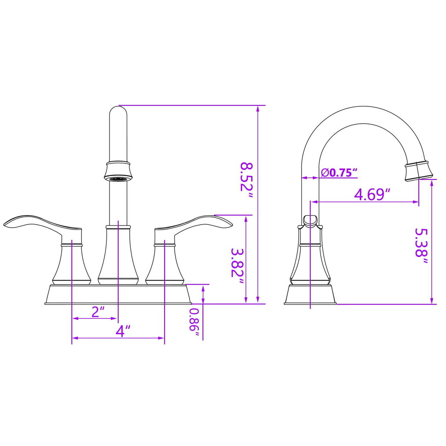 Modern Style Deck Mounted Artistic Stainless Steel Bathroom Basin Faucet 2-Handle 3 Holes Dual Handle Metered Faucets