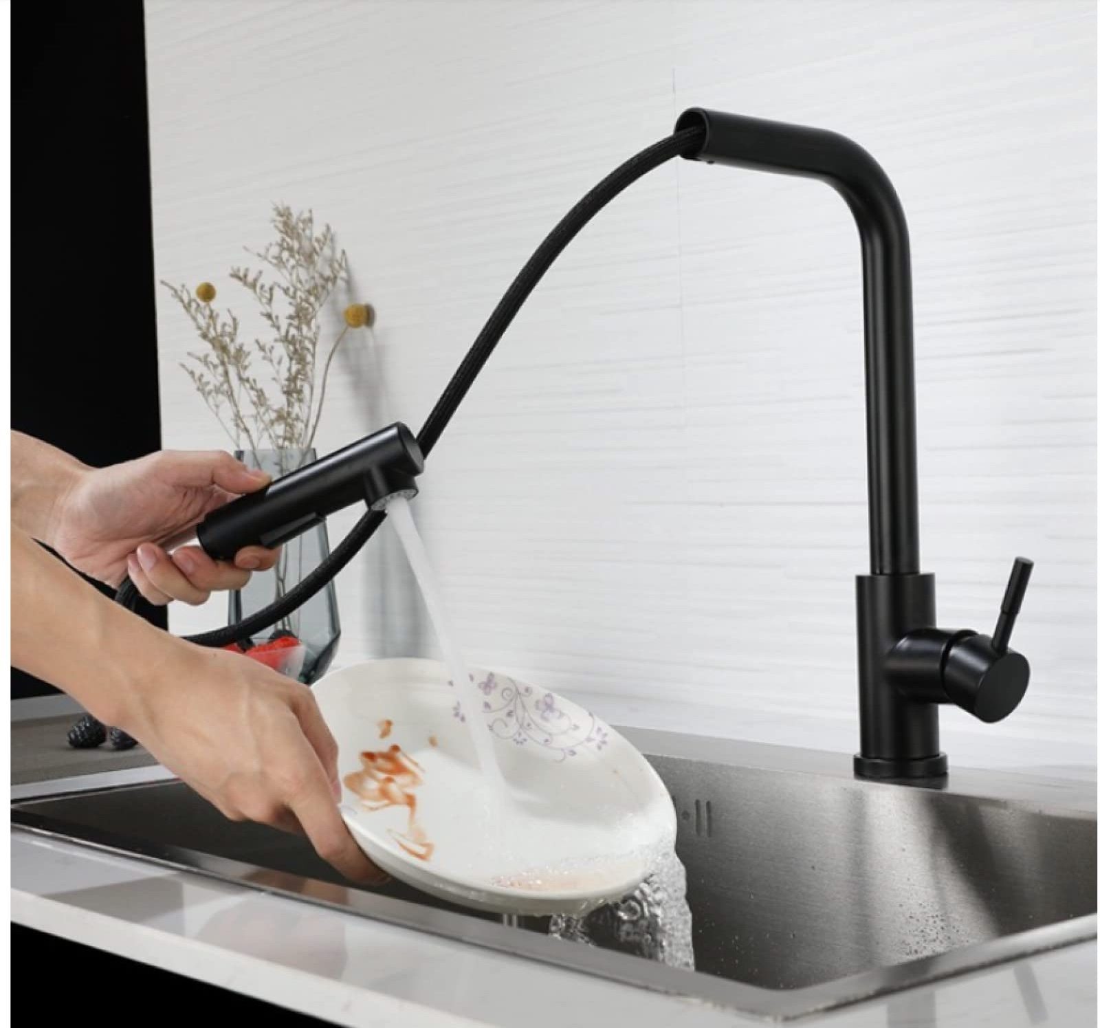 Universal Rotatable Tap Extender Swivel Extension Spring Pull Out Deck Mounted Pull Down Sprayer Kitchen Sink Faucet