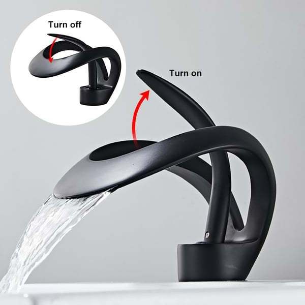 Wholesale Bathroom Art Faucet Waterfall Brushed Black Basin Sink Mixer Tap Deck Mount Hot Cold Faucet