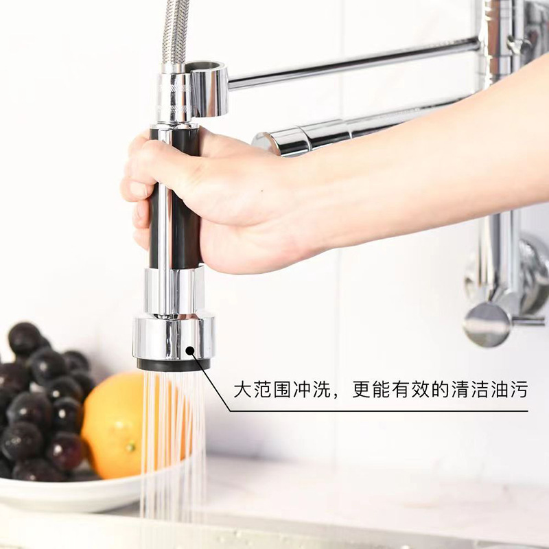 Commercial Pull Out Flexible Kitchen Sink Water Mixer 3 Way Pre Rinse Sink Taps Wall Mount Kitchen Faucet