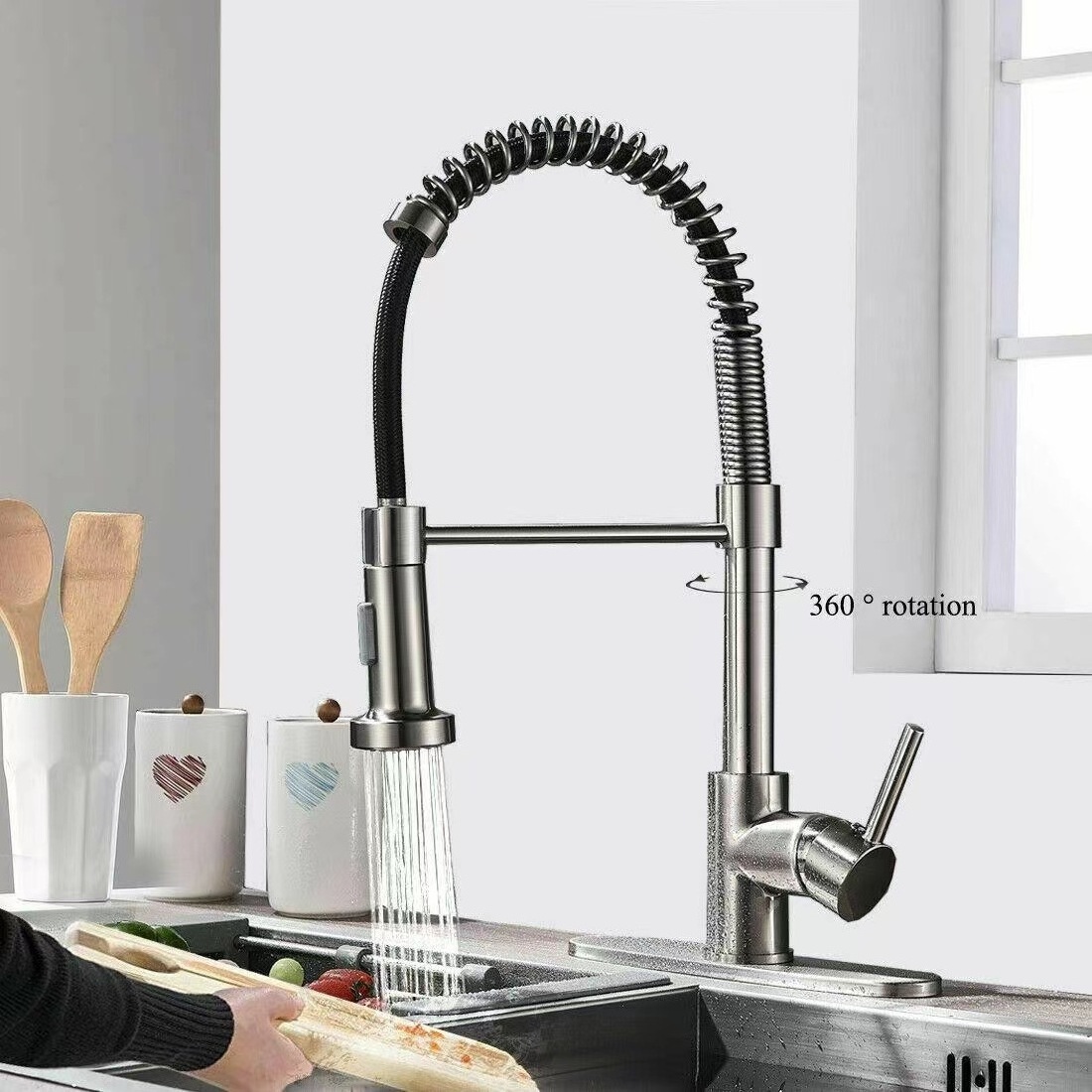 Stainless Steel Brushed Black Gourmet Pull Down Kitchen Sink Taps Faucets Pull Out Spring Kitchen Faucets