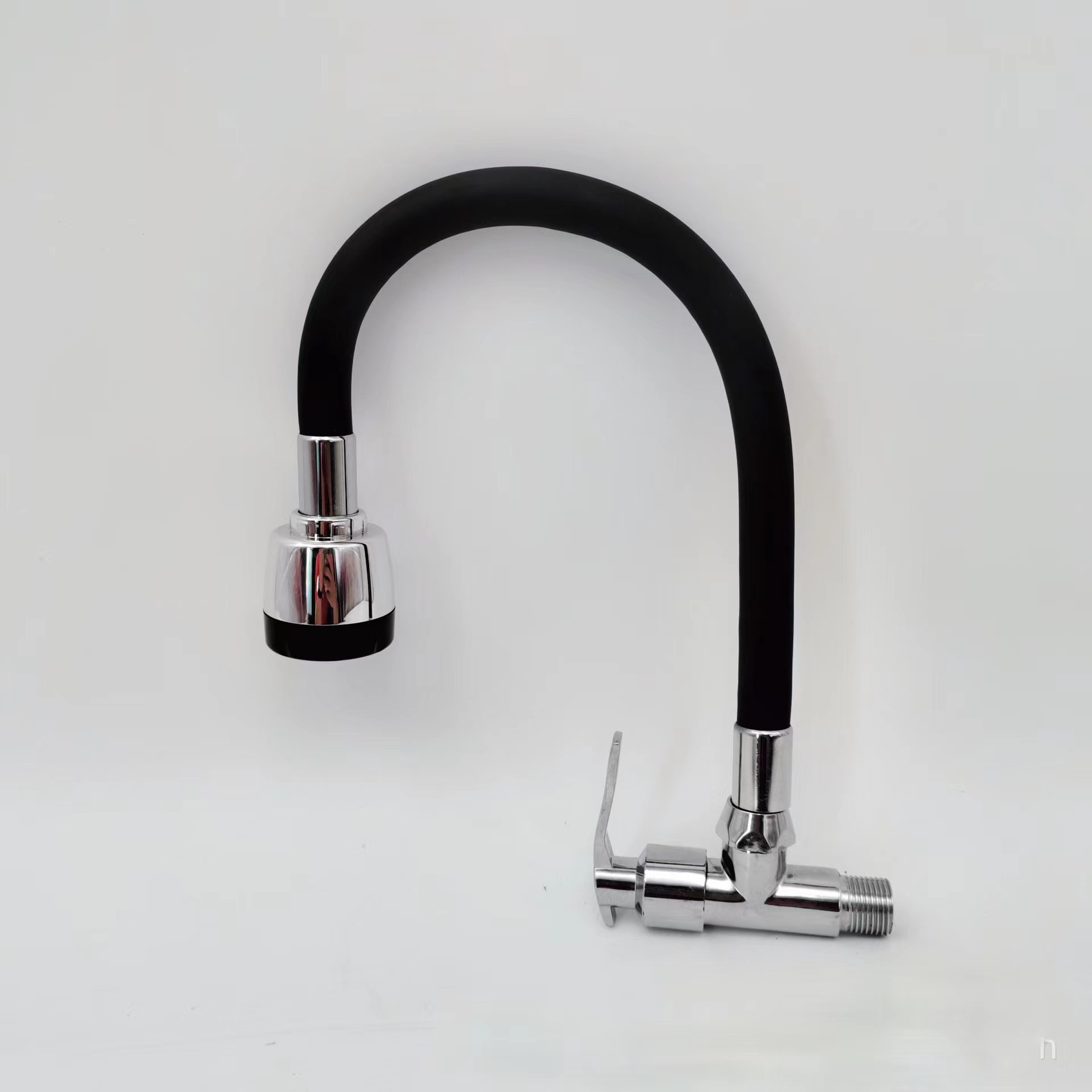 Modern Design Black Wall Mounted Kitchen Faucet with Flexible Rubber Silicon Spout Hose Tap Factory Priced for Cold Water Use