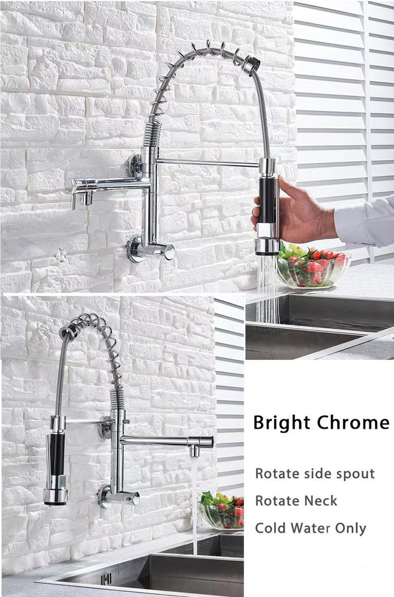 Commercial Pull Out Flexible Kitchen Sink Water Mixer 3 Way Pre Rinse Sink Taps Wall Mount Kitchen Faucet