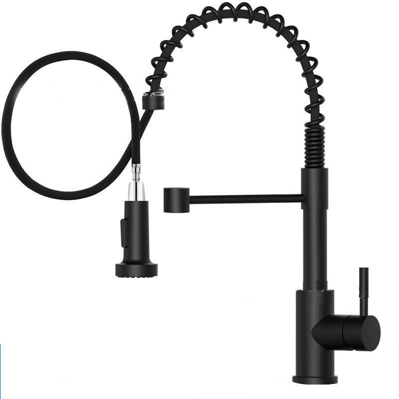 Stainless Steel Modern Kitchen Spring Faucets 2 Function Sprayer Cheap Kitchen Taps Black Tap with Pull Down