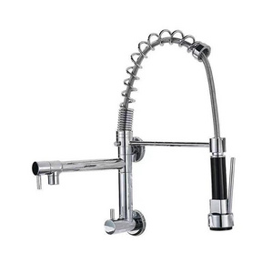 Commercial Pull Out Flexible Kitchen Sink Water Mixer 3 Way Pre Rinse Sink Taps Wall Mount Kitchen Faucet