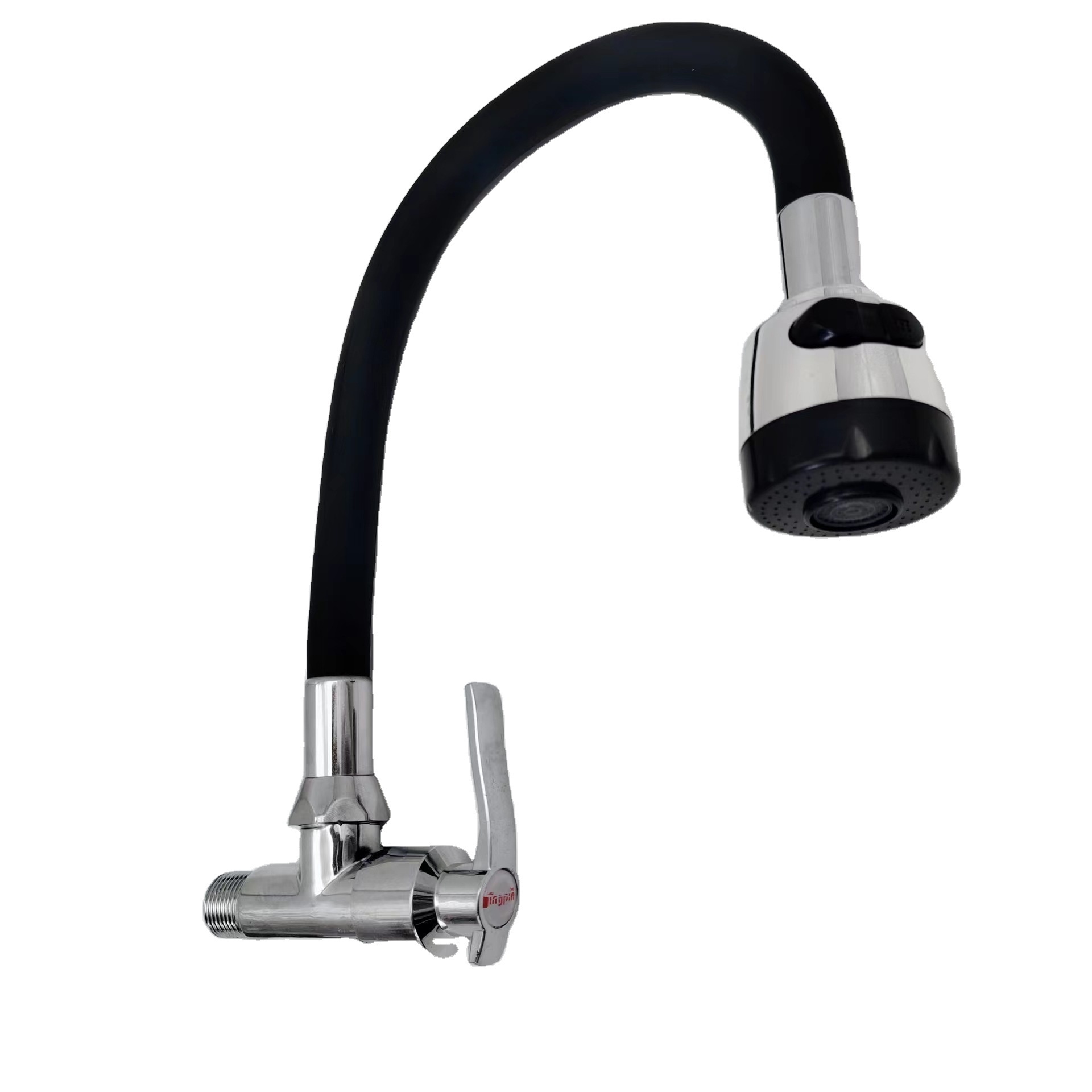 Modern Design Black Wall Mounted Kitchen Faucet with Flexible Rubber Silicon Spout Hose Tap Factory Priced for Cold Water Use