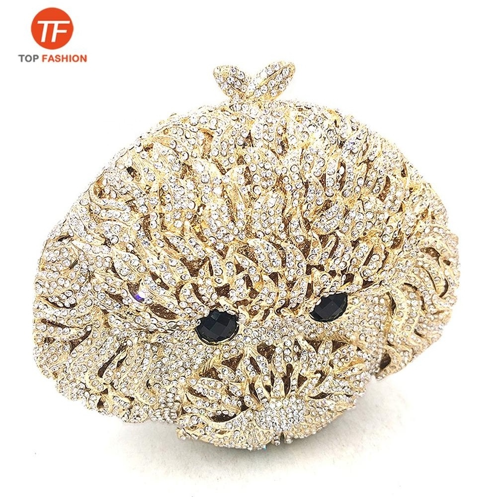 China Factory Wholesales Crystal Rhinestone Clutch Evening Bag for Formal Party Cute Dog Clutch Purse