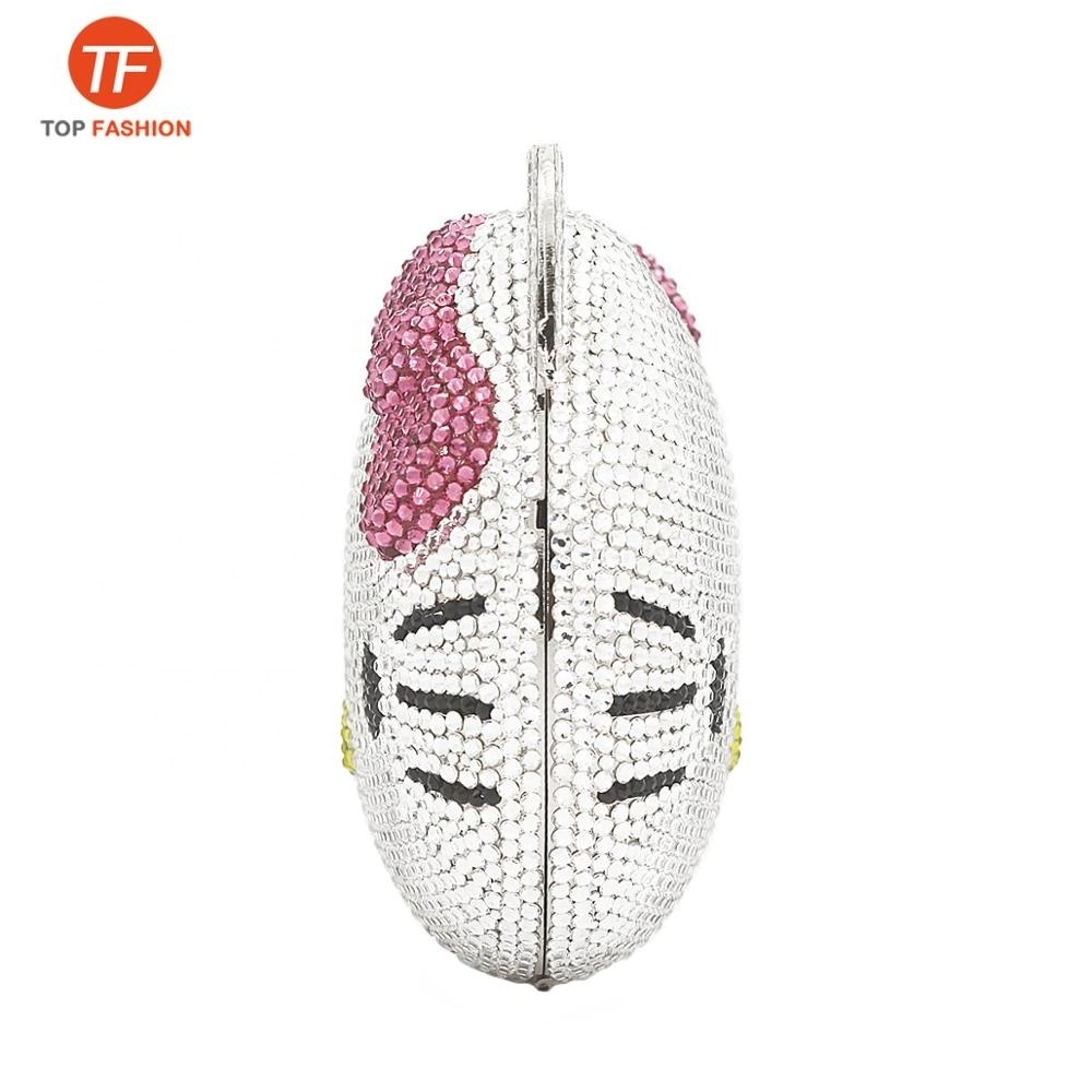 China Factory Wholesales Luxury Fully Crystal Rhinestone Clutch Evening Bag For Formal Party 3D Kitty Purse