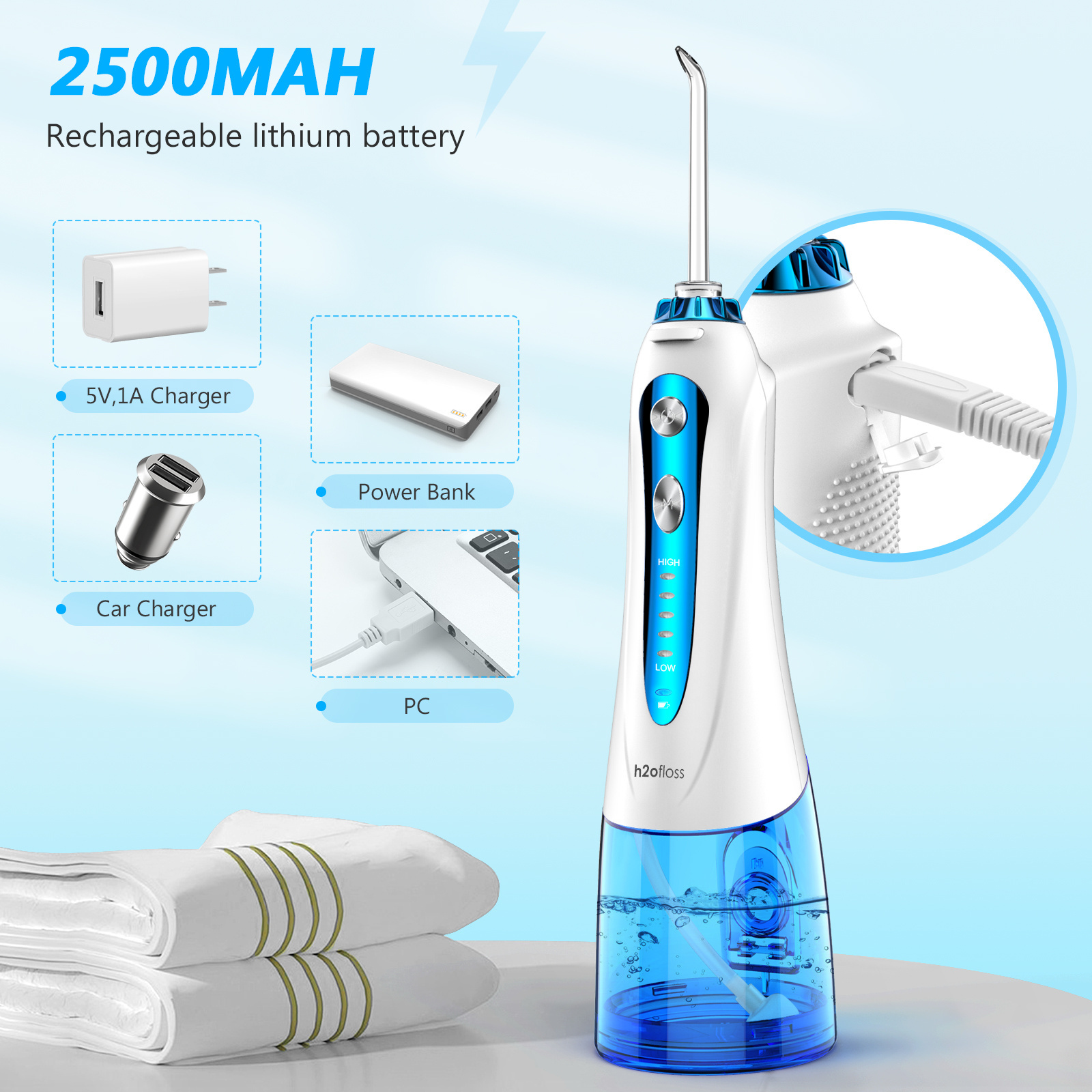 H2ofloss Dental Washing Machine Oral Rinser Portable Cordless Oral Best Water Flosser Teeth Cleaner Product