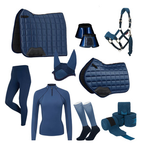 Hot Sale Equestrian Equipment Matching Set for Horse Racing Equine Saddle Mats Navy Horse Customize DR GP Satin Saddle Pad