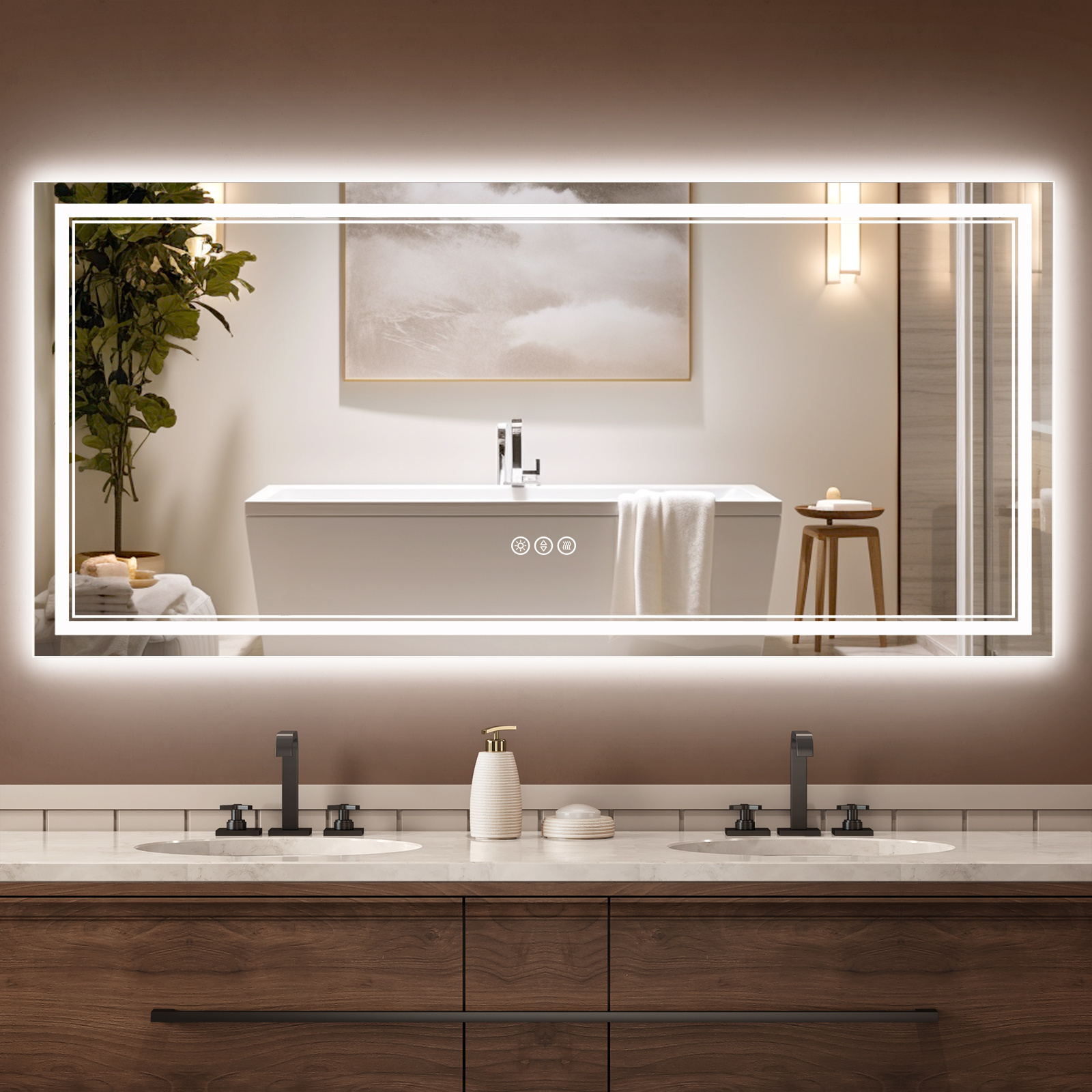 OEM ODM Wall Mounted Glass Double-light Magic Mirror Touch Sensor Anti-fog Bath Mirror Bathroom Mirror With Led Light