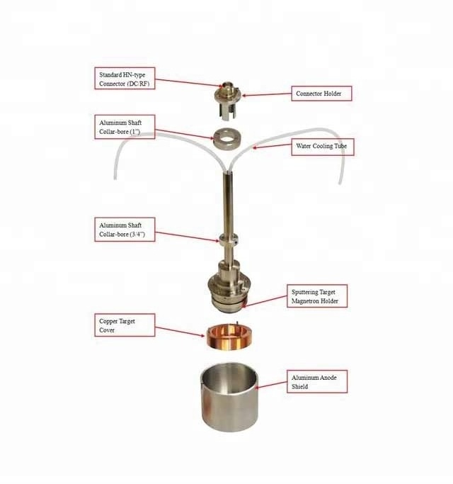 Customized 2 inches Magnetron Sputtering Gun with High Vacuum Quick Connector and Straight Head