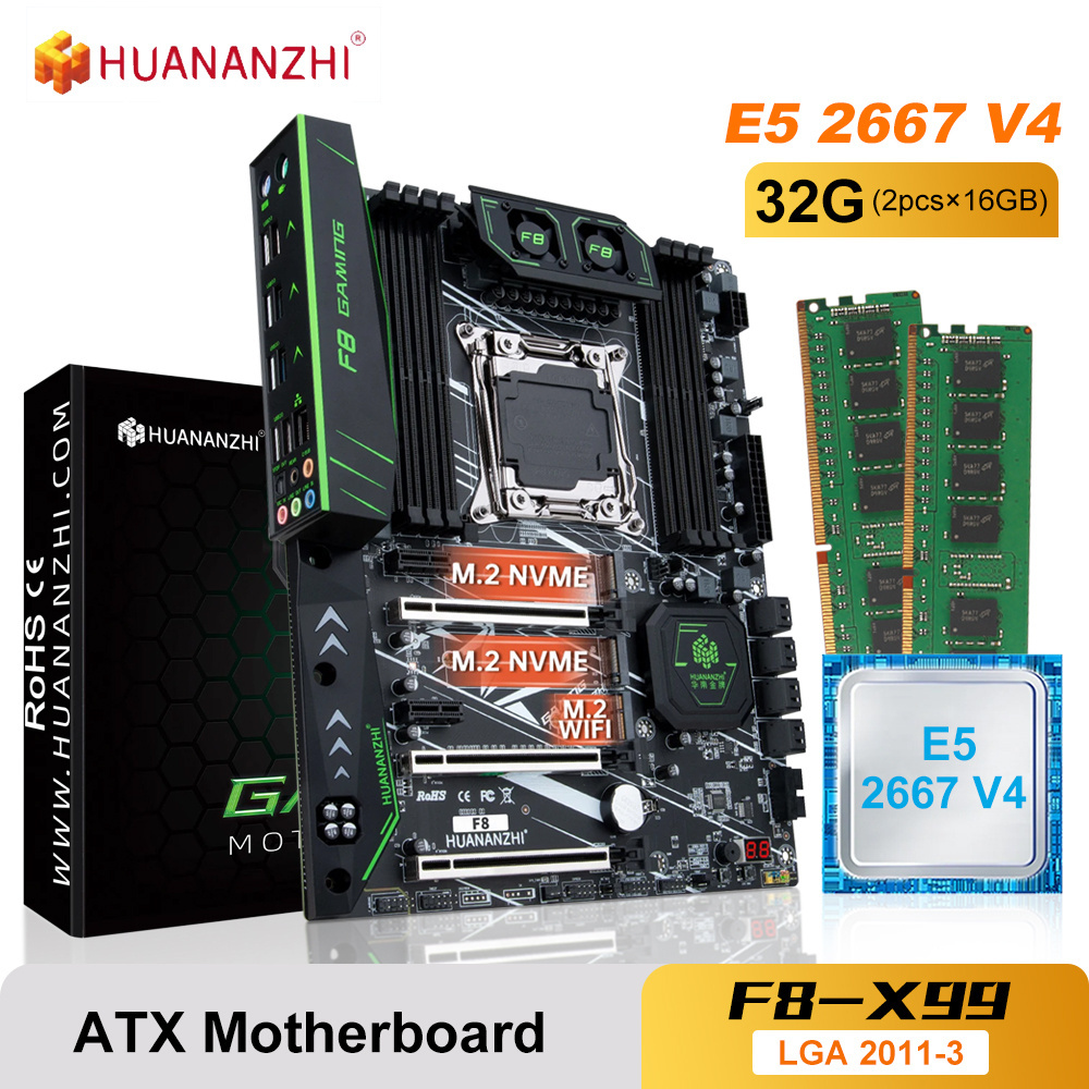 HUANANZHI X99 F8 X99 Motherboard with XEON E5 2680 V3 32GB DDR4 2133MHz REG ECC Memory Combo Kit Set