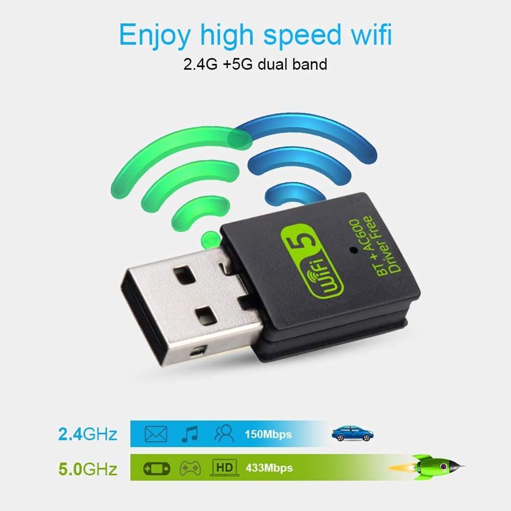 USB WiFi Bluetooth Adapter 600Mbps Dual Band 2.4/5Ghz Wireless Network External Receiver Mini WiFi Dongle for PC/Laptop/Deskto