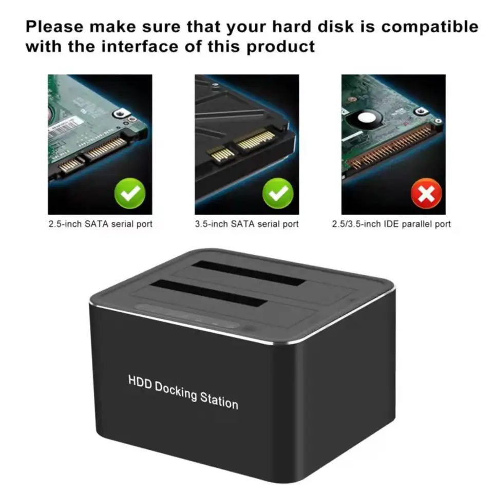 USB 3.0 Dual Bay SATA HDD Docking Station for 2.5/3.5 inch Hard Disk Drive Offline Clone UASP