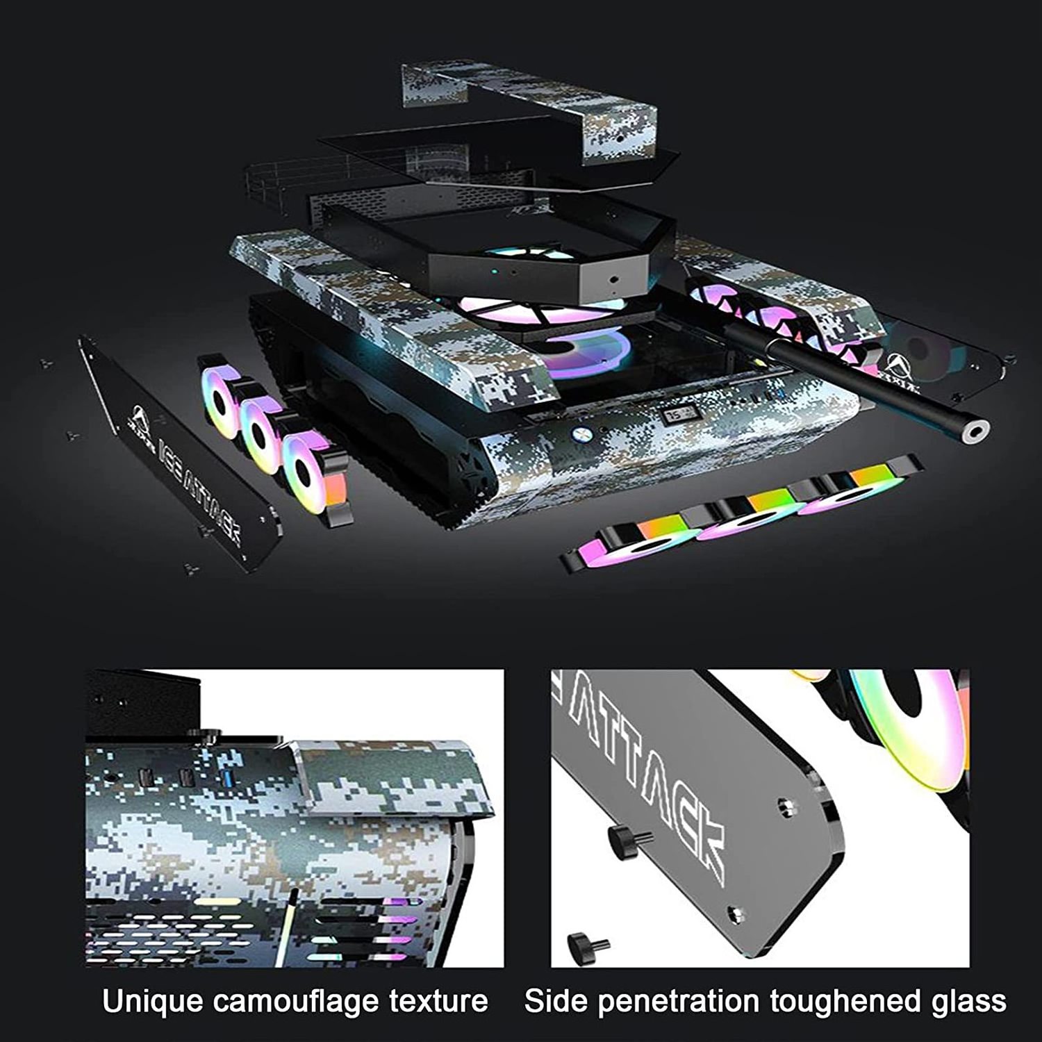 Cool Fashion RGB ATX Computer Case Gaming Tank PC Case With Thermostat Tempered Glass