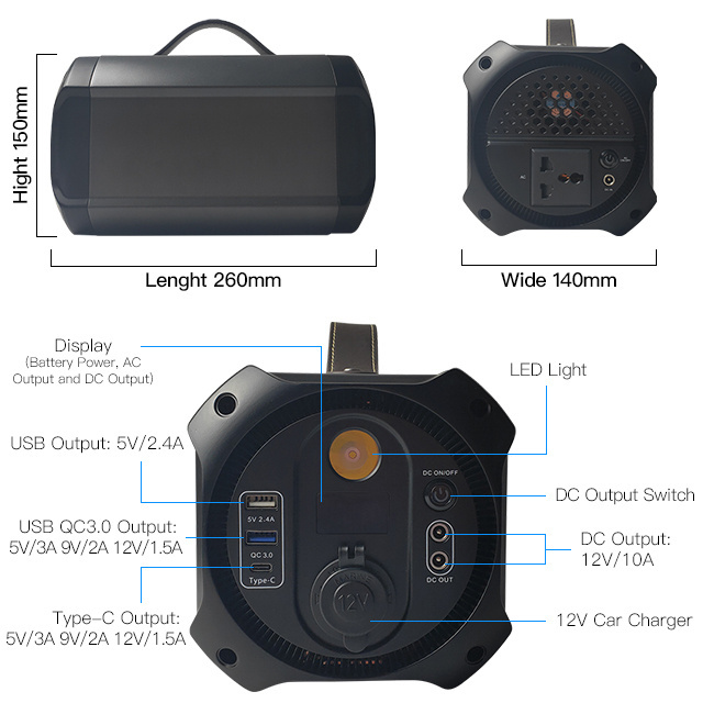 High Capacity 300W Portable Power Station 220V Outdoor Emergency Power Supply 3A Charge Current Double USB Ports Display Feature