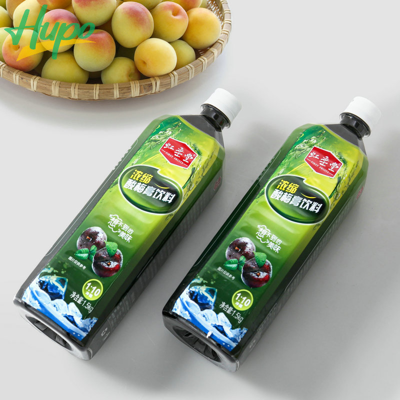 Hupo Dark Plum Fruits Juice 25% Concentrate with Nata De Coco 1.5kg Soft Drink Bottle Packaging Watermelon Juice Orange Juice