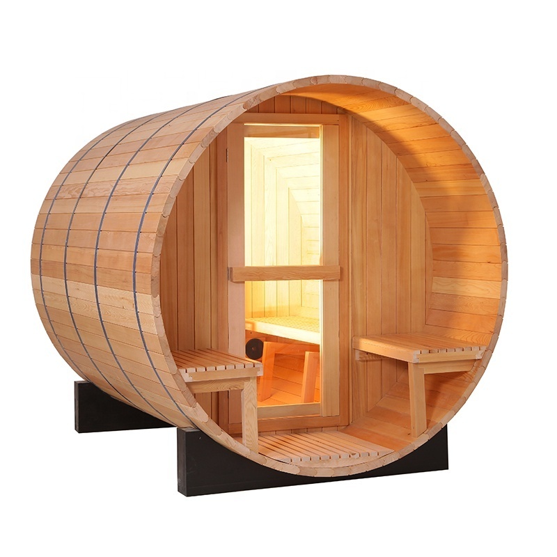 Guangdong Canadian Red Cedar Wooden Traditional Dry Wet Steam Outdoor Barrel Sauna Rooms