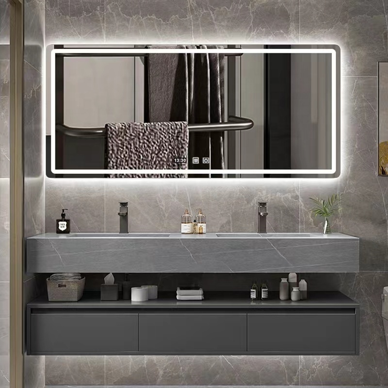 Modern Luxury Hotel Wall Mount Solid Wood Single Double Sink Floating Cabinet Bathroom Vanity