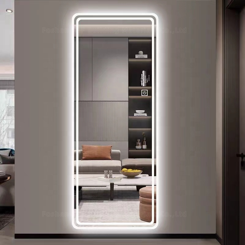 Modern Frameless Touch Screen Dressing Living Room Decoration Smart LED Light Mounted Wall Mirror