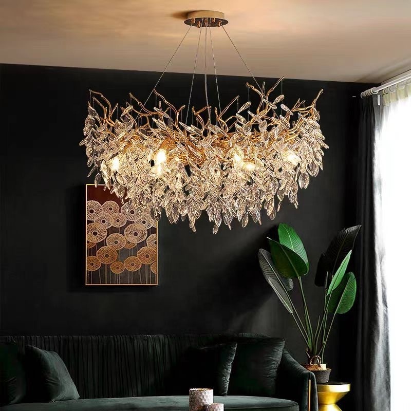 Home Creative Branch Hanging Pendant Ceiling Light Crystal Chandelier for Living Room and Dining room