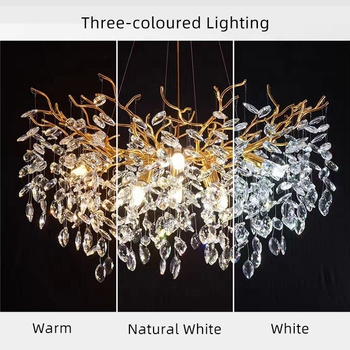 Home Creative Branch Hanging Pendant Ceiling Light Crystal Chandelier for Living Room and Dining room