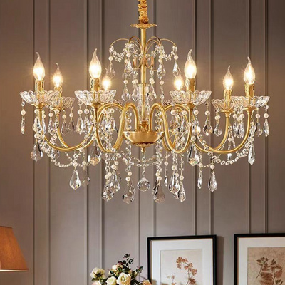 French Luxury American Classic Copper Vintage Crystal Chandelier for Restaurant Living Room Hotel Bedroom Hanging Pendant Lights