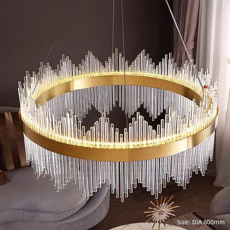 Luxury Post-modern Vintage Round Indoor Gold Crystal Glass Chandeliers Hanging Pendant Ceiling Lamp Lights Fixture