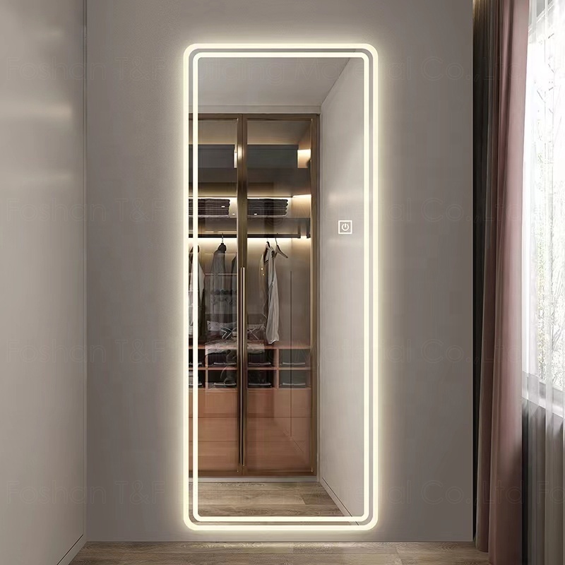 Modern Frameless Touch Screen Dressing Living Room Decoration Smart LED Light Mounted Wall Mirror