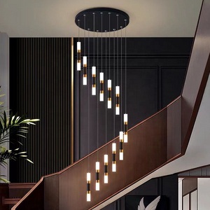 Modern Black Gold Spiral Staircase Ceiling Chandelier Indoor Hanging LED Foyer Pendant Lamp for Home