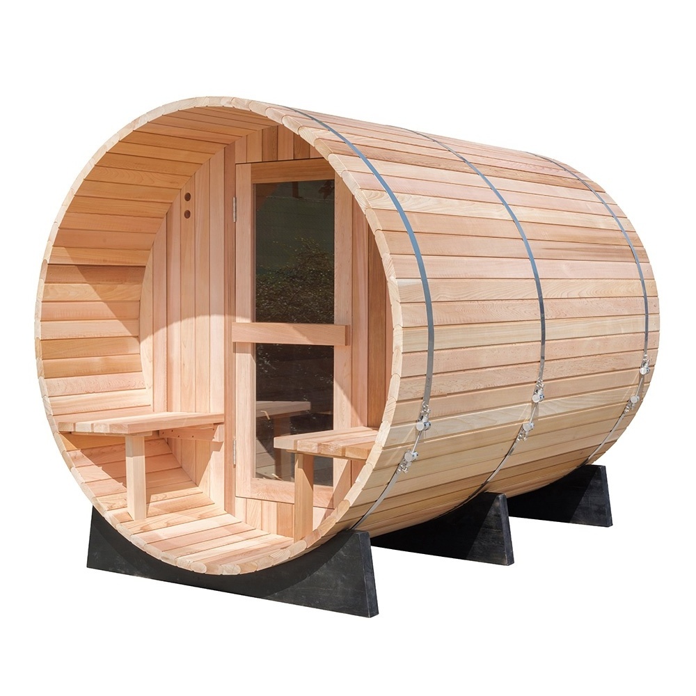 Guangdong Canadian Red Cedar Wooden Traditional Dry Wet Steam Outdoor Barrel Sauna Rooms