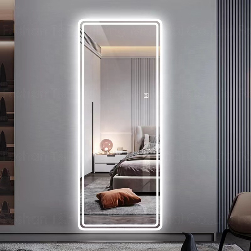 Modern Frameless Touch Screen Dressing Living Room Decoration Smart LED Light Mounted Wall Mirror